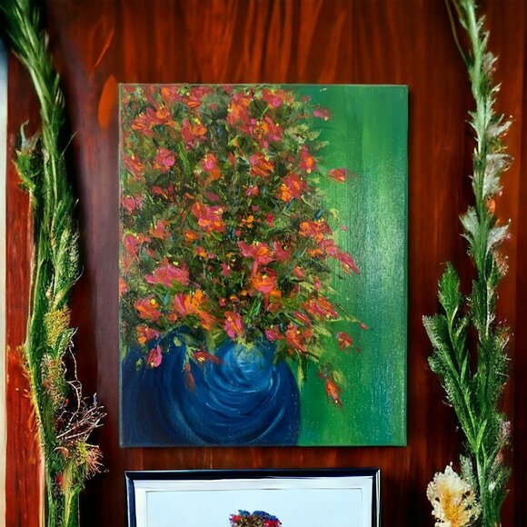 Bouquet 2 Acrylic on Canvas Original Landscape Painting in Size 8" x 10"